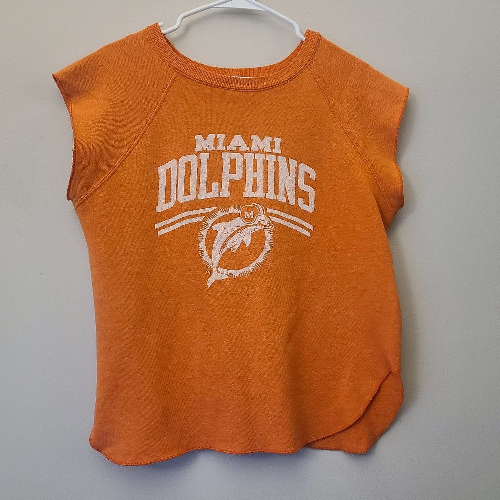 Rare VTG Champion 80s Miami Dolphins Womens Sleeveless Sweatshirt Orange Sz L
